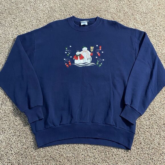 VTG Willow Bay Sweatshirt Womens XL Snowman Couple Mittens Embroidery Granny - Picture 1 of 6